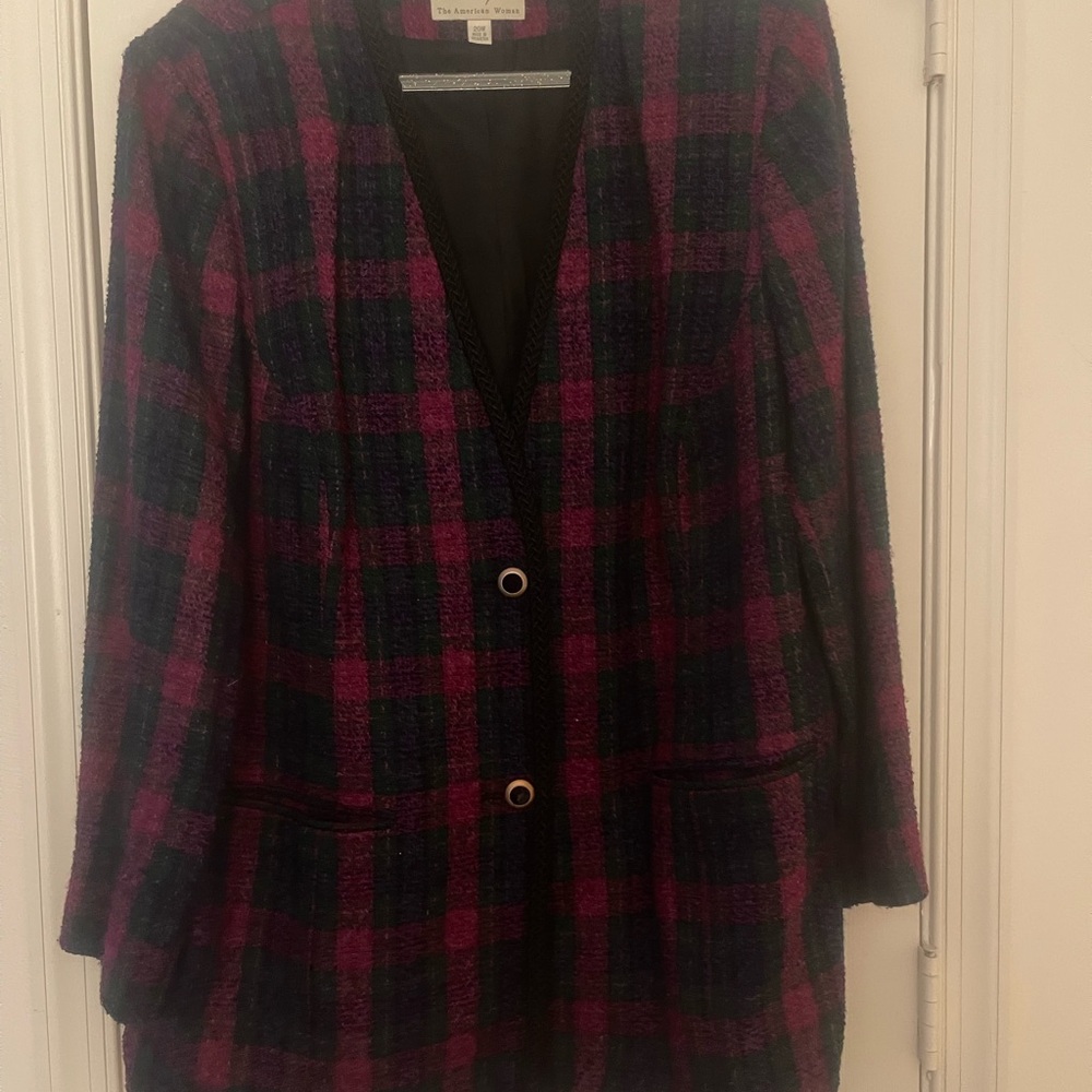 Lord&Taylor Women's Plaid Jacket - Pink and Black